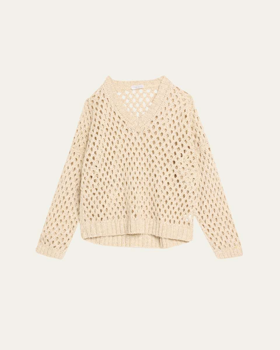 Sequined Open-Knit Silk Sweat